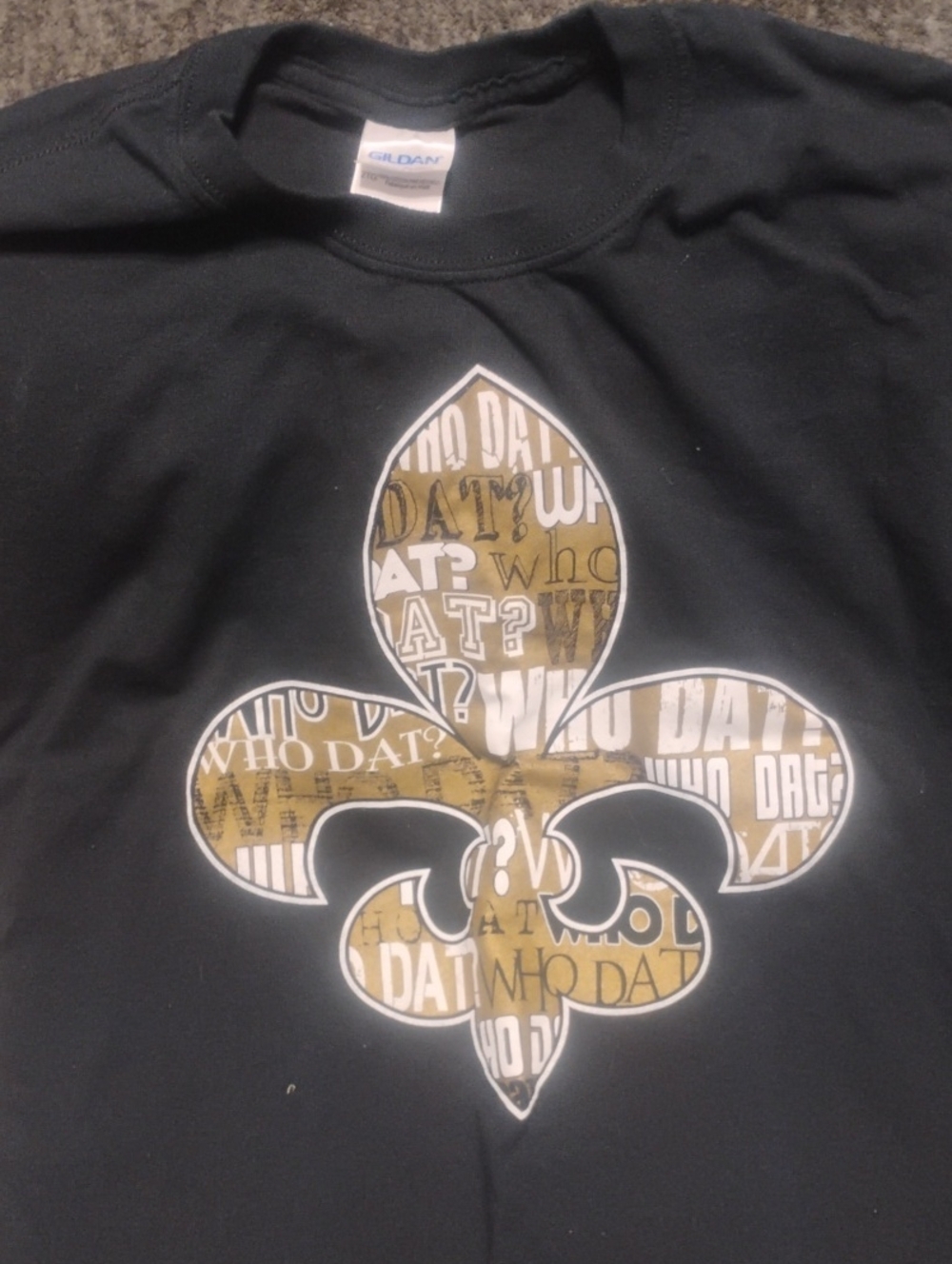 Gildan Black Kids Tee with Gold Fleur-de-Lis Graphic and White Outline